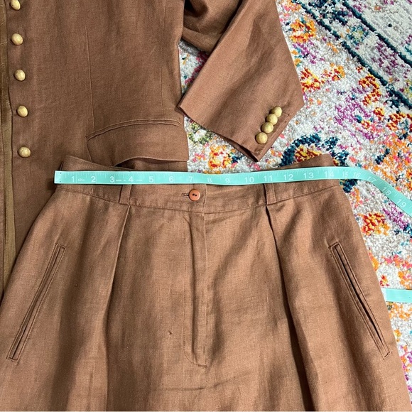 Vintage Linen Brown Gold Hardware Emblem Suit Blazer and Slacks - Picture 10 of 16